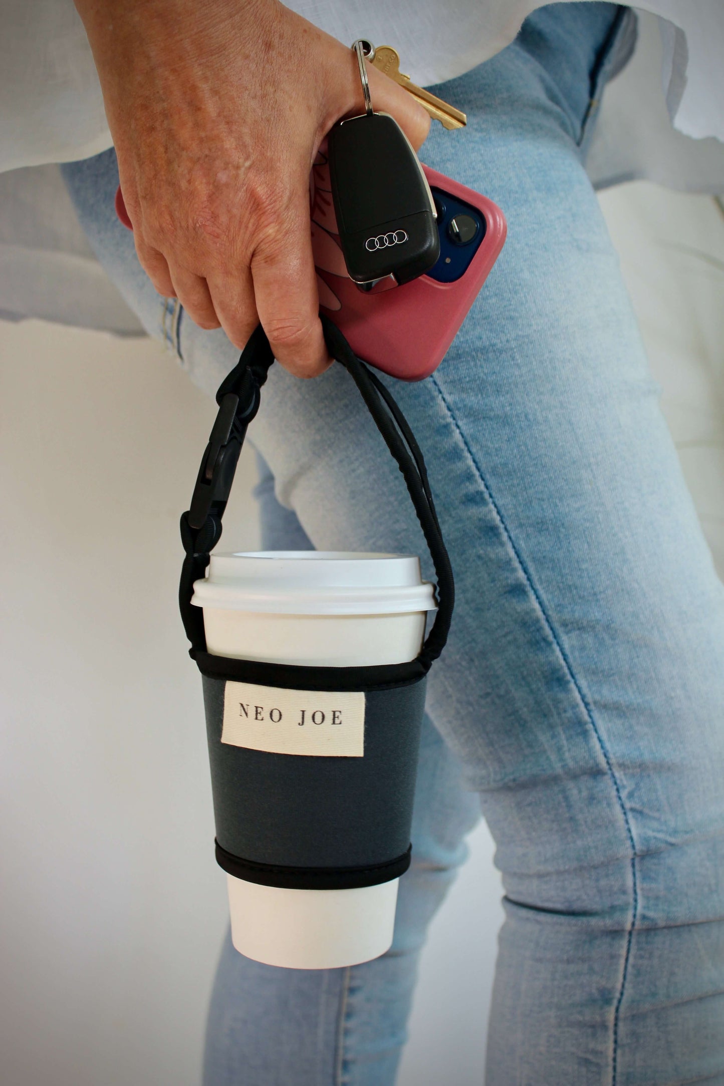 COFFEE SLING IN BLUE GREY WITH BLACK TRIM