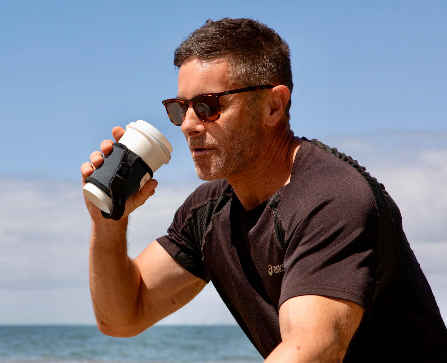 COFFEE SLING IN BLUE GREY WITH BLACK TRIM