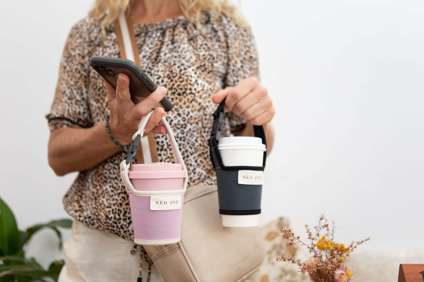 COFFEE SLING IN BLUE GREY WITH BLACK TRIM